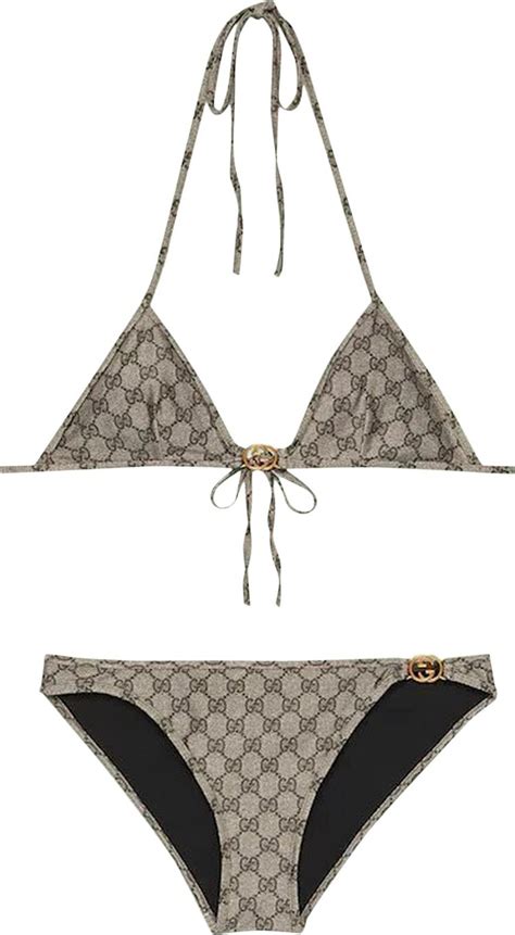 gucci bilini|GG stretch jersey bikini in beige and ebony .